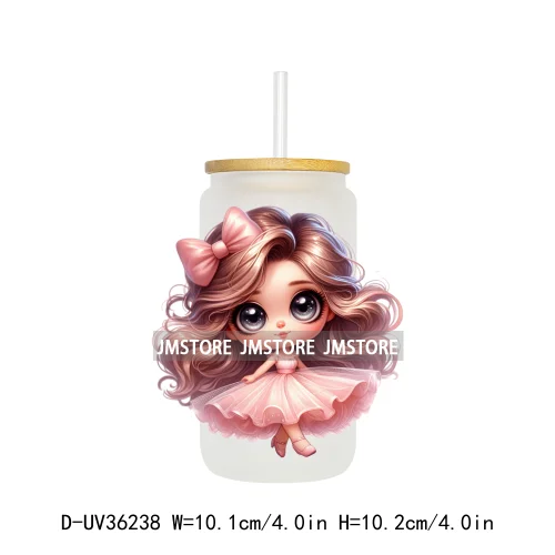 Cute Pink Princess Coquette Bow UV DTF Transfer Stickers Decals Ready To Apply Waterproof For 16OZ Libbey Glass Can Cups Tumbler