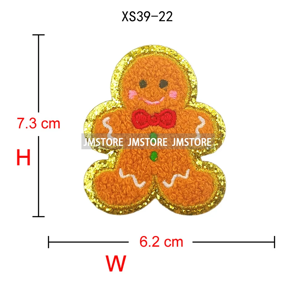 Cute Christmas Icons Jingle Bell Santa Coquette Cozy Season Glitter Applique Iron on Embroidered Chenille Patches for Clothing