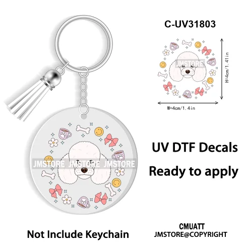 Dog Pet Mom Flower Bow Frame High Quality WaterProof Ready To Apply UV DTF Stickers For Round Circle Acrylic Keychain Keyring
