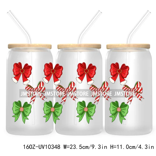 Retro Christmas Santa Claus 16OZ UV Cup Wrap DTF Transfer Stickers For Libbey Glass Can Cups Tumbler Cookie Gingerbread Dog Mom