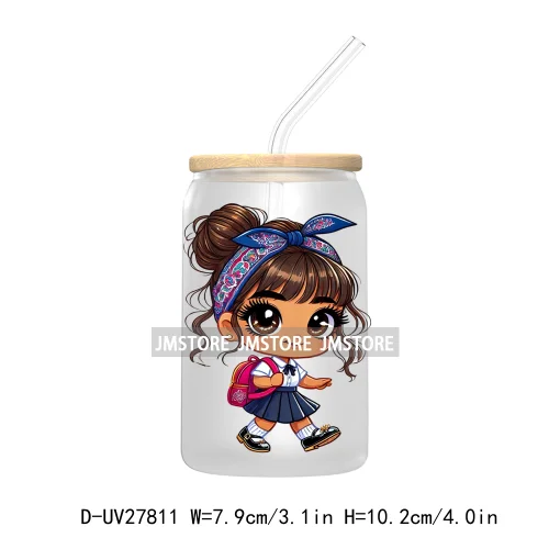 Chibi Cute Latina Baby Girl Back to School UV DTF Transfer Stickers Decals For Libbey Cold Cups Mugs Tumbler Label Hispanic Girl