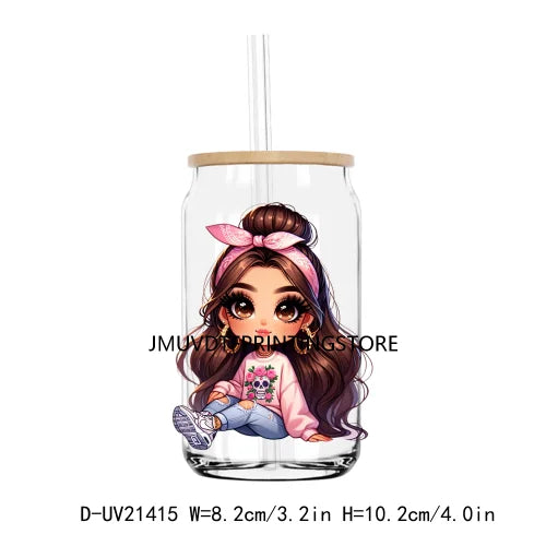 Chibi Cute Chicana Woman UV DTF Transfers Stickers Decals For Libbey Cold Cups Mugs Tumbler Waterproof DIY Logo Mexican Girls