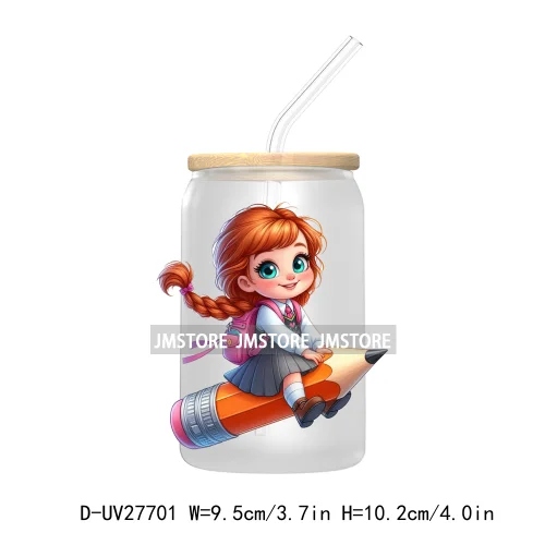 Cartoon Princess Back To School UV DTF Transfer Stickers Decals For Libbey Cold Cups Mugs Tumbler First Day Of School Students