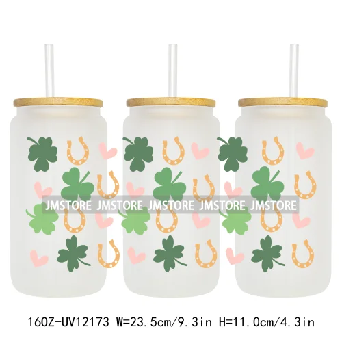 Coquette St Patrick's Day Lucky Shamrock 16OZ UV Cup Wrap DTF Transfer Stickers For Libbey Glass Can Cups Tumbler Custom Prints