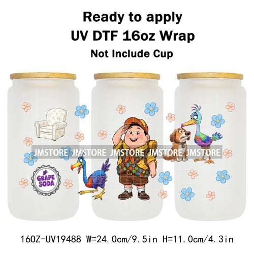 Up Gifts Balloon House Adventure Old Man 16OZ UV DTF Cup Wraps Ready To Apply Waterproof Transfer Stickers For Libbey Glass Can