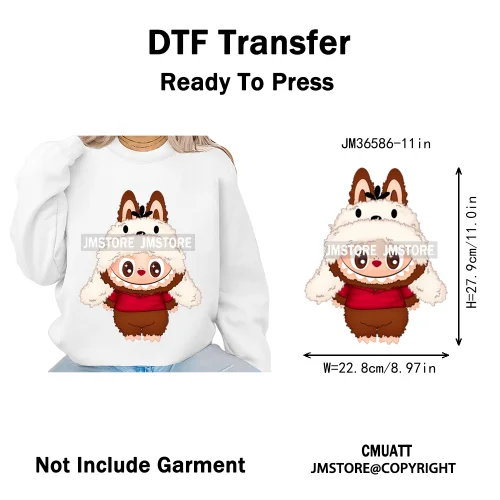 Cute Baby Cartoon Monster Doll Character Bow Girly Washable Decals Iron On DTF Heat Transfer Stickers Ready To Press for Clothes