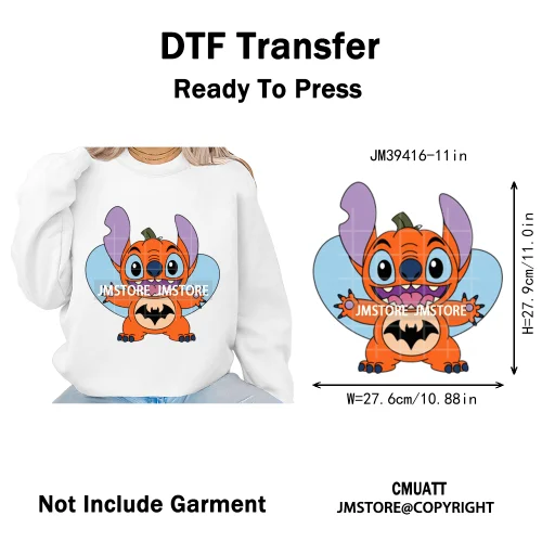 Spooky Vibes Horror Trick Or Treat Cartoon Animal Pumpkin Bats Iron on DTF Washable Transfers Sticker Ready to Press for Hoodies