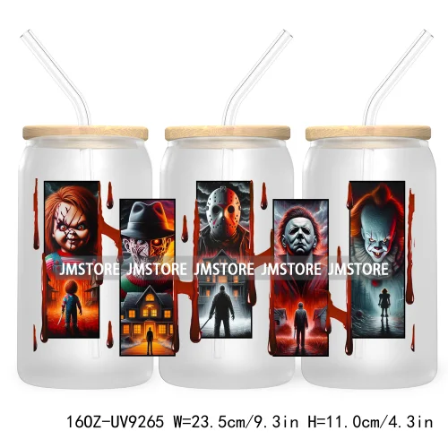 Halloween Gift UV DTF Sticker For 16OZ Libbey Glass Cup Can Wrap Transfer Stickers Custom Labels DIY Logo Horror Movie Killers