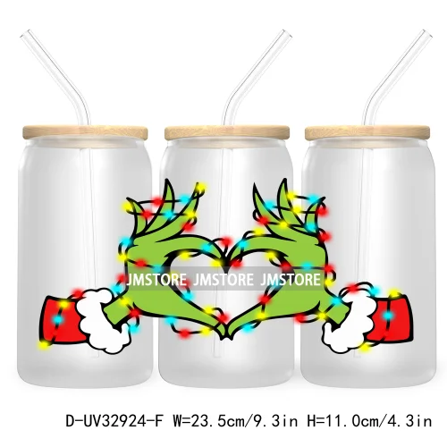 Tis The Season Christmas Tree Santa Coquette Cow 16OZ UV Cup Wrap DTF Transfer Sticker For Libbey Glass Can Cup Tumbler New Year