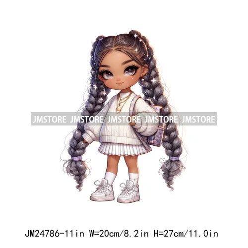 Washable Fashion Dreadlocks Cozy Casual School Chibi Girls Designs Iron On Heat Press DTF Transfer Stickers For Clothing Bags