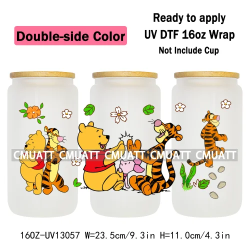 Double Side Color Cartoon Bear UV DTF Cup Wraps For 16oz Libbey Glass Mugs Can Beer DIY Customized Selfadhesive Stickers