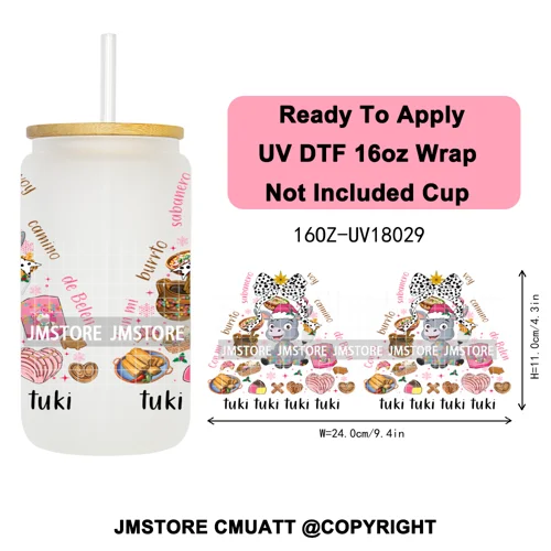 Tis The Season Mexican Christmas Coquette UV DTF Cup Wrap Ready To Apply Transfer Stickers Tumbler Wraps For Libbey Glass Can