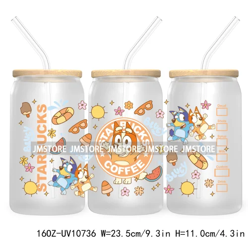 Cartoon Princess Floral Flowers 16OZ UV DTF Cup Wrap Transfer Stickers Custom Labels Waterproof For Libbey Glass Can Best Friend