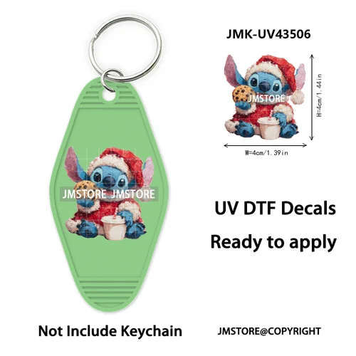 Christmas Santa Cartoon Character UV DTF Keychain Wraps Ready To Apply Waterproof High Quality Decals For Hotel Motel Keychain