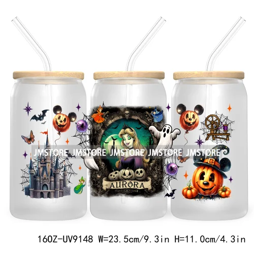 New Trendy Cartoon Princess Halloween 16OZ UV Cup Wrap DTF Transfer Stickers For Libbey Glass Can Cups Tumbler Waterproof Labels