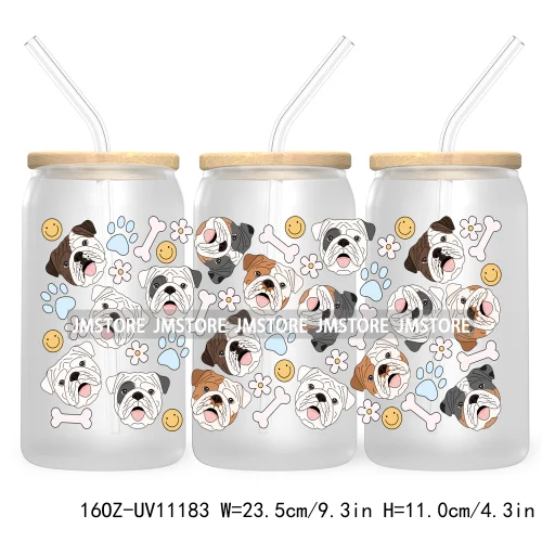 Cute Daisy Dog Paw Animal Lover UV DTF Cup Wrap For Libbey Glass Can Transfer Stickers Waterproof Custom Labels Coquette Bow Pet