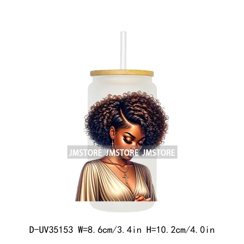 Black Girl Praying Faith Religious Woman UV Sticker Decals For Libbey Cold Cups Mugs Tumbler Transfer Stickers Waterproof Prints