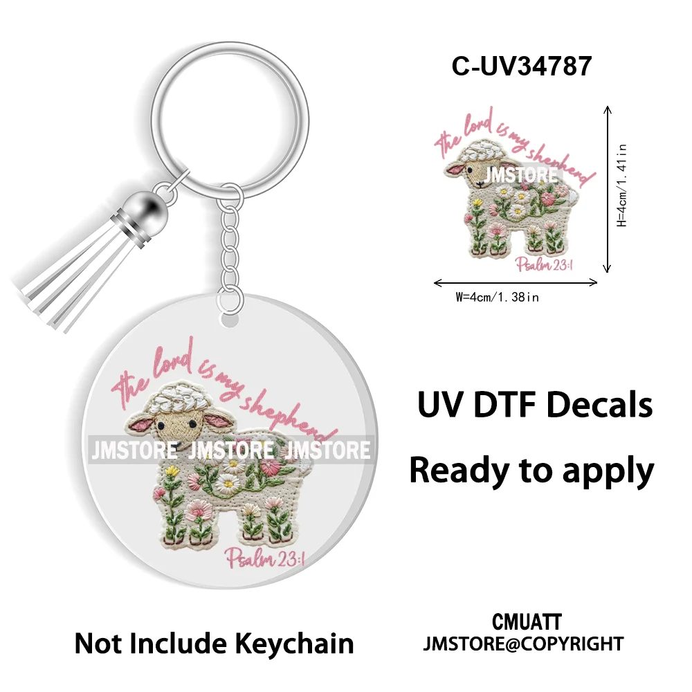 The Lord Is My Shepherd Christian Religious Easter Bible Verse Faith UV DTF Stickers For Round Circle Acrylic Keychain Keyring