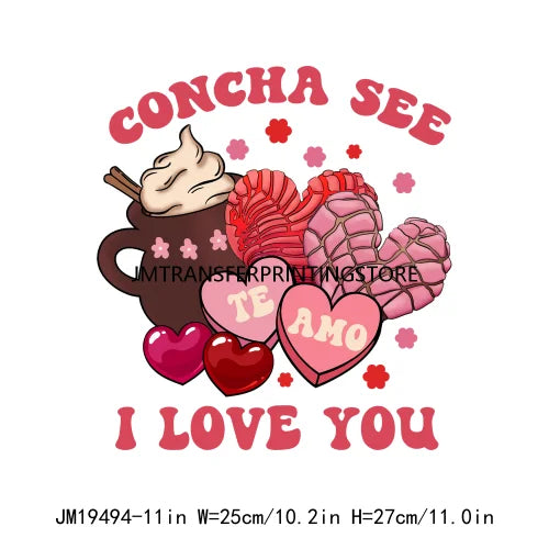 Conchas XOXO Ghost Be My Boo Valentine Concha See Te Amo Sweet Like Pan Dulce DTF Transfers Stickers Ready To Press For Hoodies