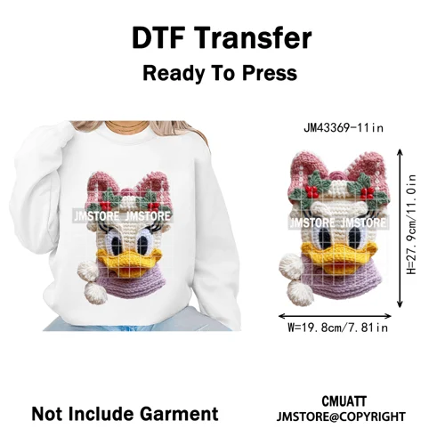 Cute Faux Knitting Yarn Princess Cartoon Character Christmas Holiday Iron on DTF Transfers Stickers Ready to Press for Hoodies