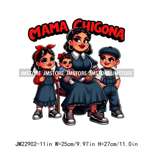 Cartoon Mama Chingona Chicana Latina Mexican Spanish Mom Kids Happy Mother's Day Iron On DTF Transfer Stickers For Clothes