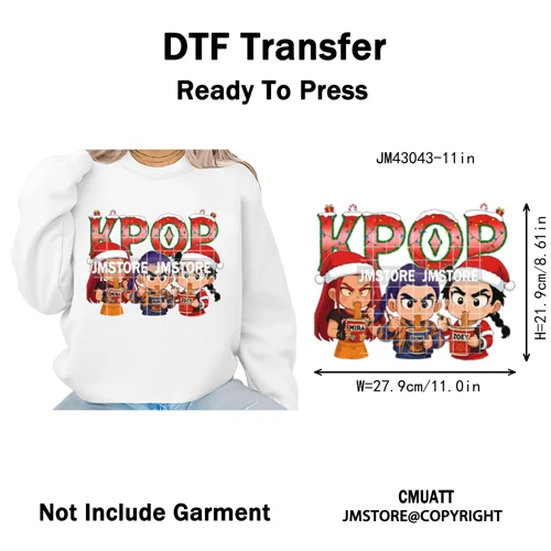 Kpop Hunters Merry Christmas Tiger Anime Lover Holiday Gift Iron on DTF Heat Transfers Stickers Ready to Press for Sweatshirts