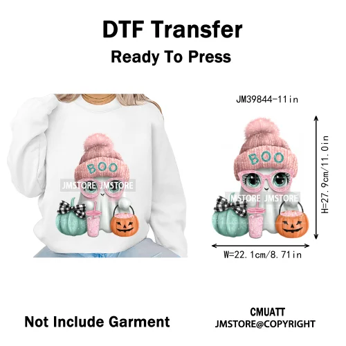 Pink Sweater Hat Coffee Girls Ghost Animal Pumpkin Halloween Iron on DTF Washable Transfers Stickers Ready to Press for Textile