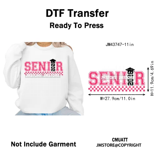 High School Senior Year Class of 2026 My First Last Day Iron on Washable DTF Heat Transfers Stickers Ready to Press for Hoodies