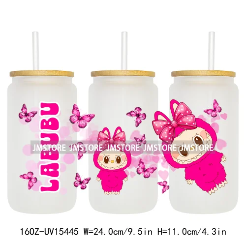 Coloful Cartoon Monsters Butterfly UV DTF Cup Wraps Ready To Apply Waterproof Transfer Stickers For 16OZ Libbey Glass Can Mugs
