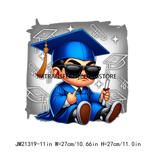 Chicano Graduation Chibi Style Boy Logos Si Se Pudo Educated Latino Double Trouble Man DTF Heat Transfer Stickers For Clothes