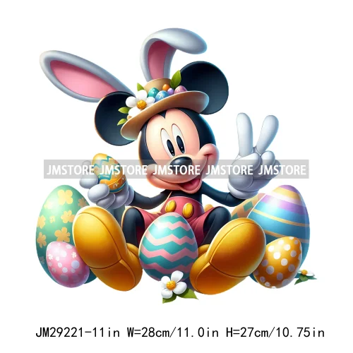 Cartoon Easter Mouse Egg Flowers Iron On DTF Transfers Stickers Ready To Press For Sweatshirt Bags