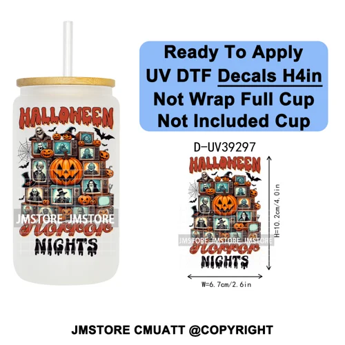 Retro Spooky Season Halloween Ghost Boo Gift UV DTF Transfer Stickers Decals Ready To Apply Waterproof For 16OZ Libbey Glass Can