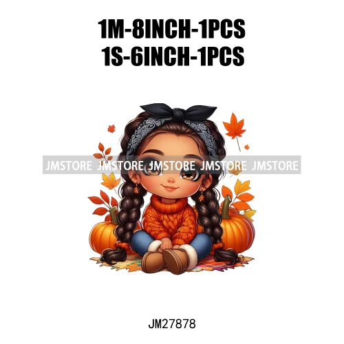 Cute Autumn Pumpkins Fall Vibes Laina Baby Hispanic Chibi Girls Logos DTF Iron On Transfer Stickers Ready To Press For T-shirts