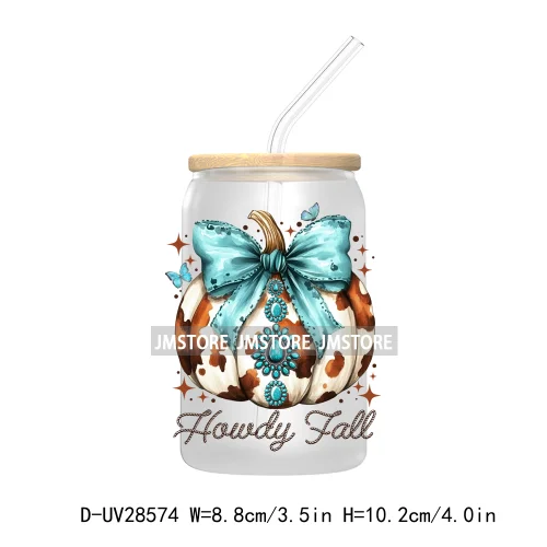 Howdy Fall Western Pumpkin UV DTF Transfer Stickers Decals For Libbey Cold Cups Mugs Tumbler Labels Coquette Bow Cowgirl Boots