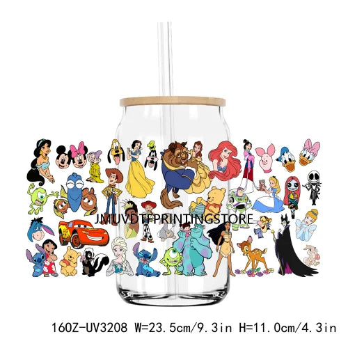 Cartoon Best Friends Princess 16OZ UV DTF Cup Wrap Transfer Stickers Custom Labels DIY Waterproof Logo For Libbey Glass Can Cat