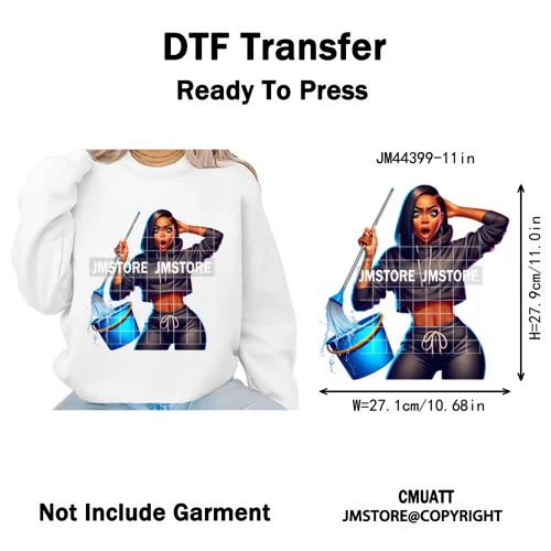 Angry Office African Girl Sassy Moods Housework Mom Iron on Washable DTF Heat Transfer Stickers Ready to Press for T-shirts Bags