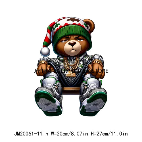 Cool Streetwear Winter Bear Crew Christmas Santa Snowman Reindeer Gingerbread DTF Transfers Stickers Ready To Press For T-Shirts