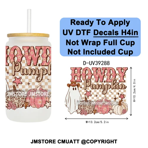 Retro Spooky Season Halloween Ghost Boo Gift UV DTF Transfer Stickers Decals Ready To Apply Waterproof For 16OZ Libbey Glass Can