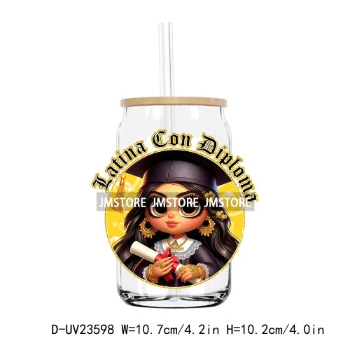 Chicano Graduation Chibi Education UV DTF Transfers Stickers Decals For Libbey Cold Cups Mugs Tumbler Waterproof DIY Craft Logo