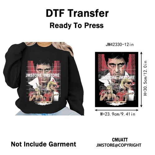 12in Retro Halftone Movie Halloween Spooky Popular Shows Iron on DTF Washable Transfers Stickers Ready to Press for Hoodies