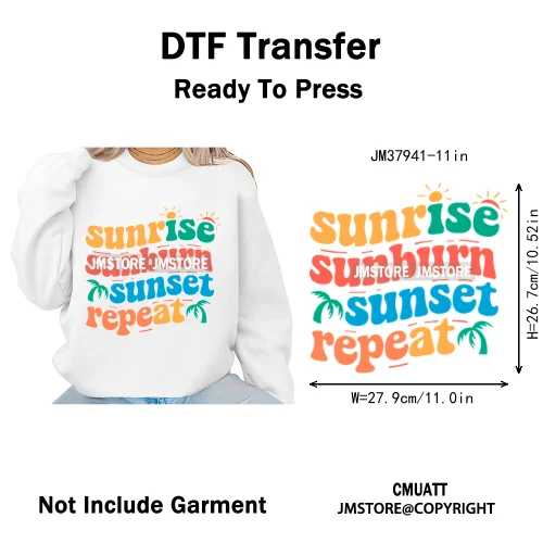 Funny Summer Quotes Sunset Palm Trees Beach Vacation Vibes Washable Iron on DTF Transfer Sticker Ready to Press for Textile Bags