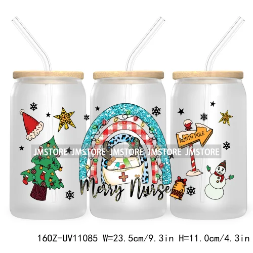 Candy Cane Christmas Club 16OZ UV DTF Cup Wrap Waterproof Transfer Stickers For Libbey Glass Can Football Mom Game Day Christmas