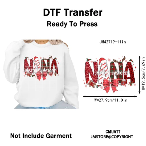 Colorful Christmas Mama Claus Coquette Candy Cane Santa Iron on DTF Washable Transfers Stickers Ready to Press for T-shirts