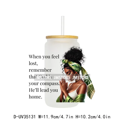 Christian Quotes Afro Pray Girl UV DTF Transfer Stickers Decals Ready To Apply Waterproof For 16OZ Libbey Glass Can Cups Tumbler