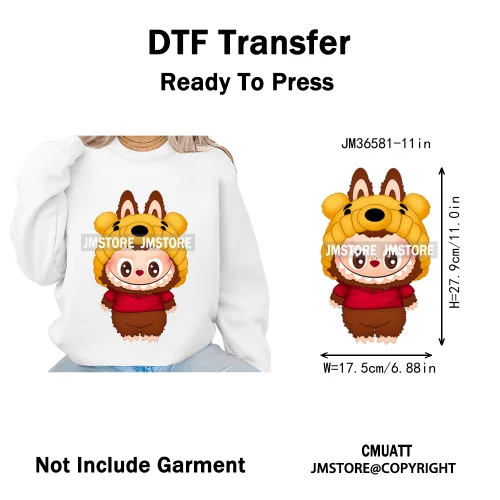 Cute Baby Cartoon Monster Doll Character Bow Girly Washable Decals Iron On DTF Heat Transfer Stickers Ready To Press for Clothes