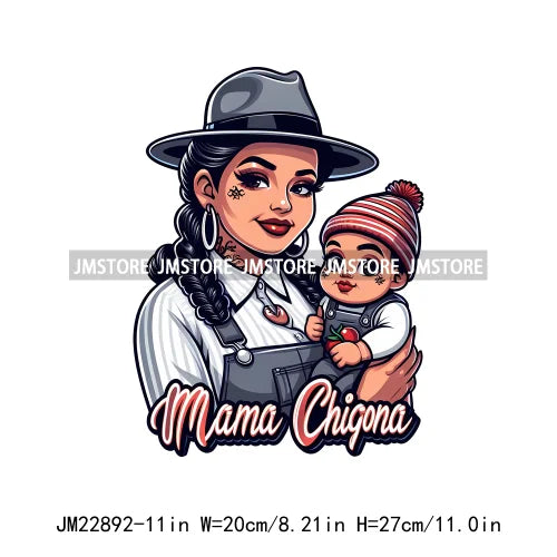 Cartoon Mama Chingona Chicana Latina Mexican Spanish Mom Kids Happy Mother's Day Iron On DTF Transfer Stickers For Clothes