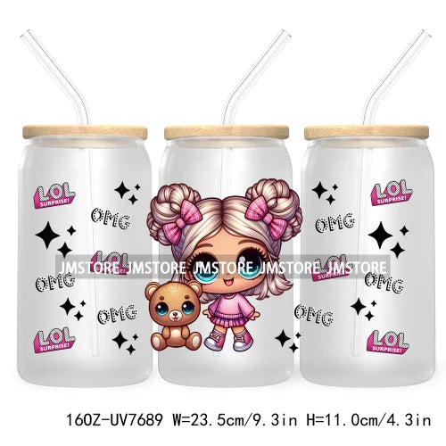 Cartoon Baby Princess Best Friends 16OZ UV DTF Cup Wrap Transfers Stickers For Libbey Glass Can Cups Tumbler Waterproof Labels