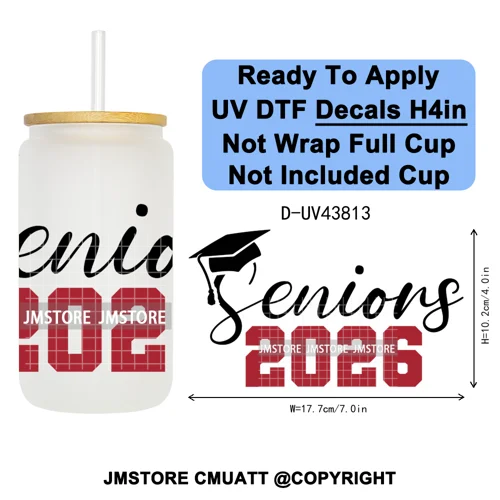 Fresh Class Of 2026 Senior Edition UV DTF Decals Ready To Apply Waterproof Transfer Stickers DIY Craft For 16OZ Libbey Glass Can