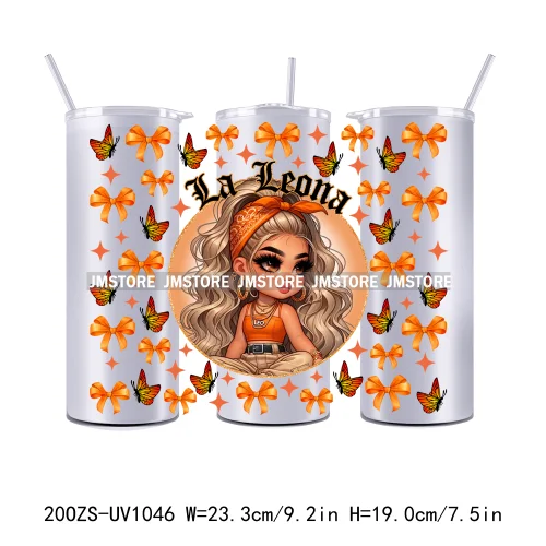 Latina Zodiac Girl Butterfly 20OZ Straight Skinny Tumbler Wrap Ready To Apply UV DTF Transfer Stickers Custom Prints For Tumbler