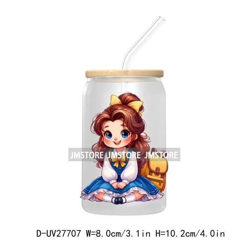 Cartoon Princess Back To School UV DTF Transfer Stickers Decals For Libbey Cold Cups Mugs Tumbler First Day Of School Students